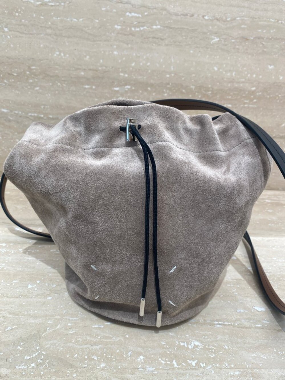 Maison Margiela vintage khaki suede drawstring bucket bag